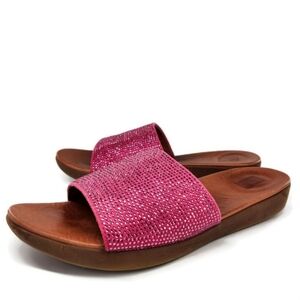 FitFlop Sola Crystalled Psychedelic Pink Leather Lined Ergonomic Sandal Slides